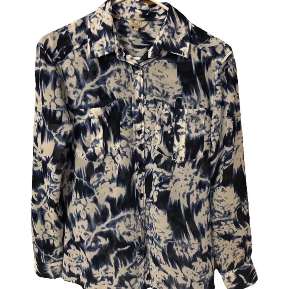 Guess Blue and White Patterned Shirt